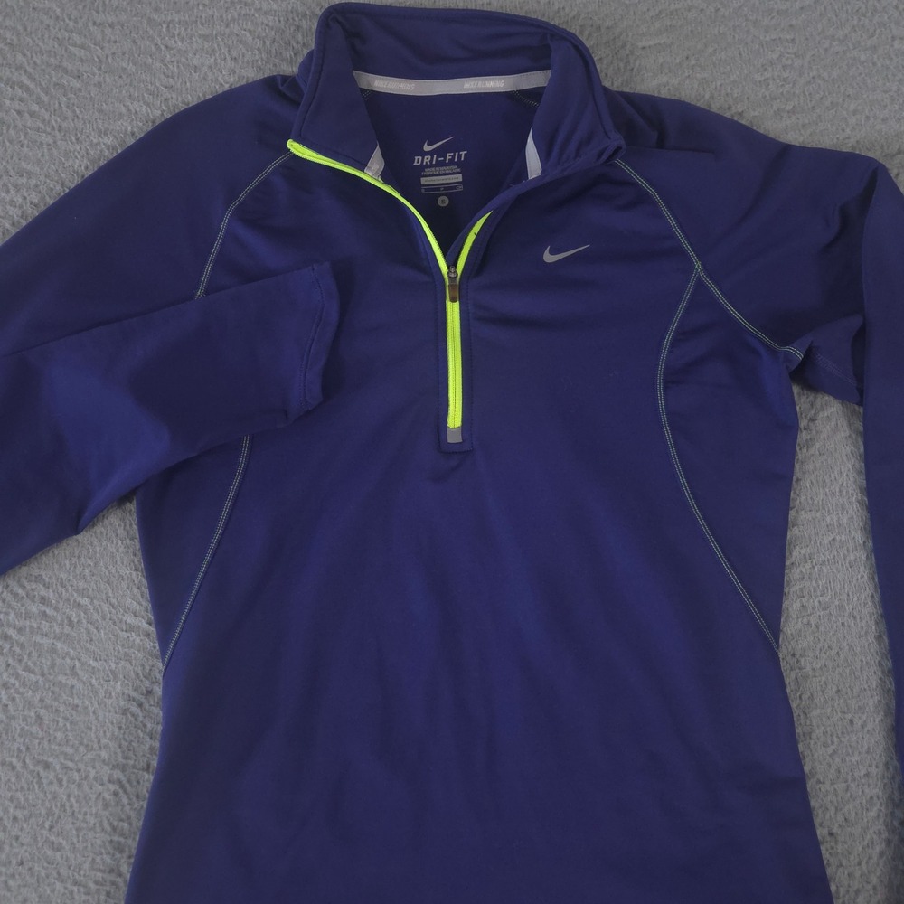 Nike Pullover Womens Small Purple Dri Fit 1/2 Zip Running Neon Trim Top Workout